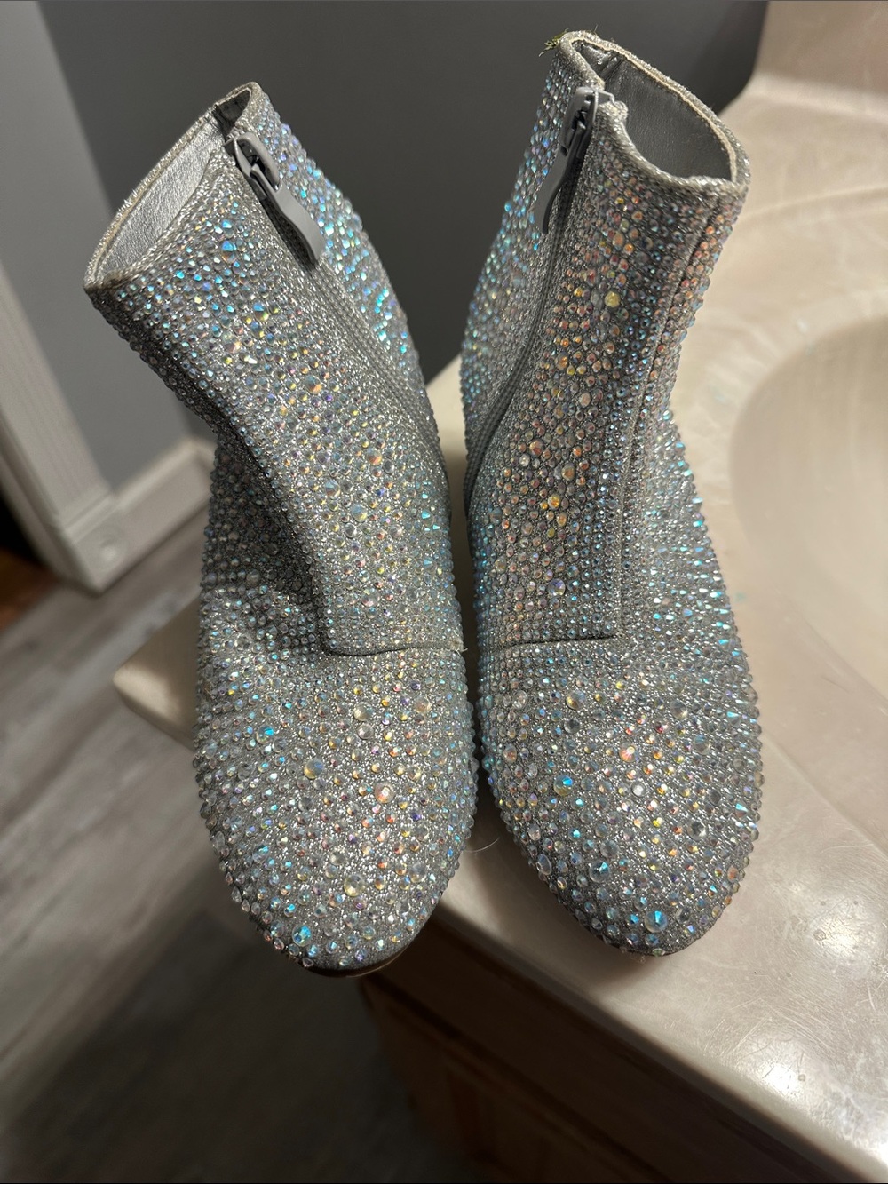 Silver Crystal Embellished Girl’s Ankle Boots